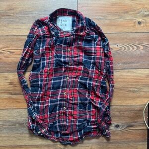 Peau De Loup Long Sleeve Plaid Flannel Button Down (Size 4)